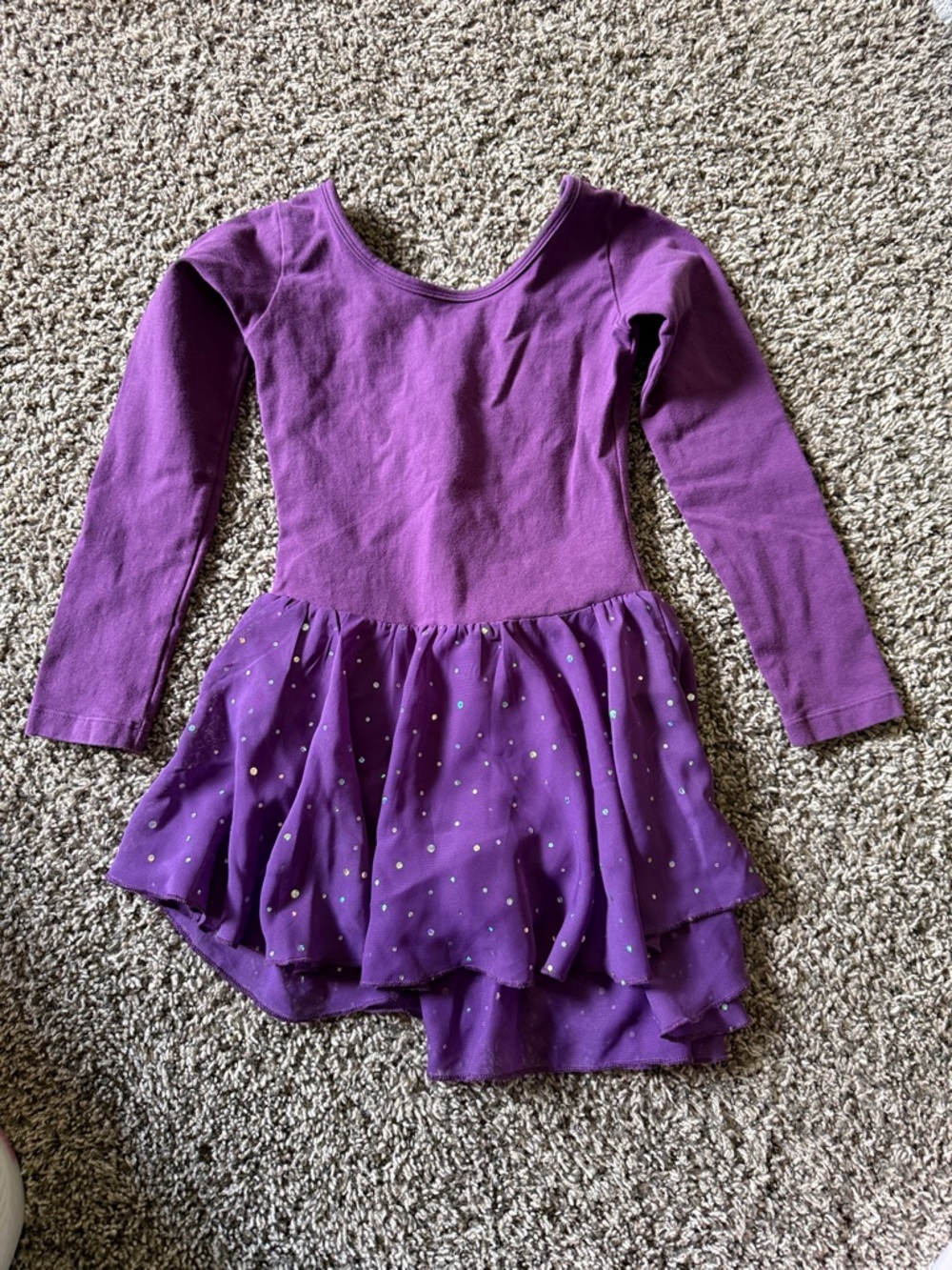 Girls' Purple Long Sleeve Dance Leotard with Sparkle Skirt